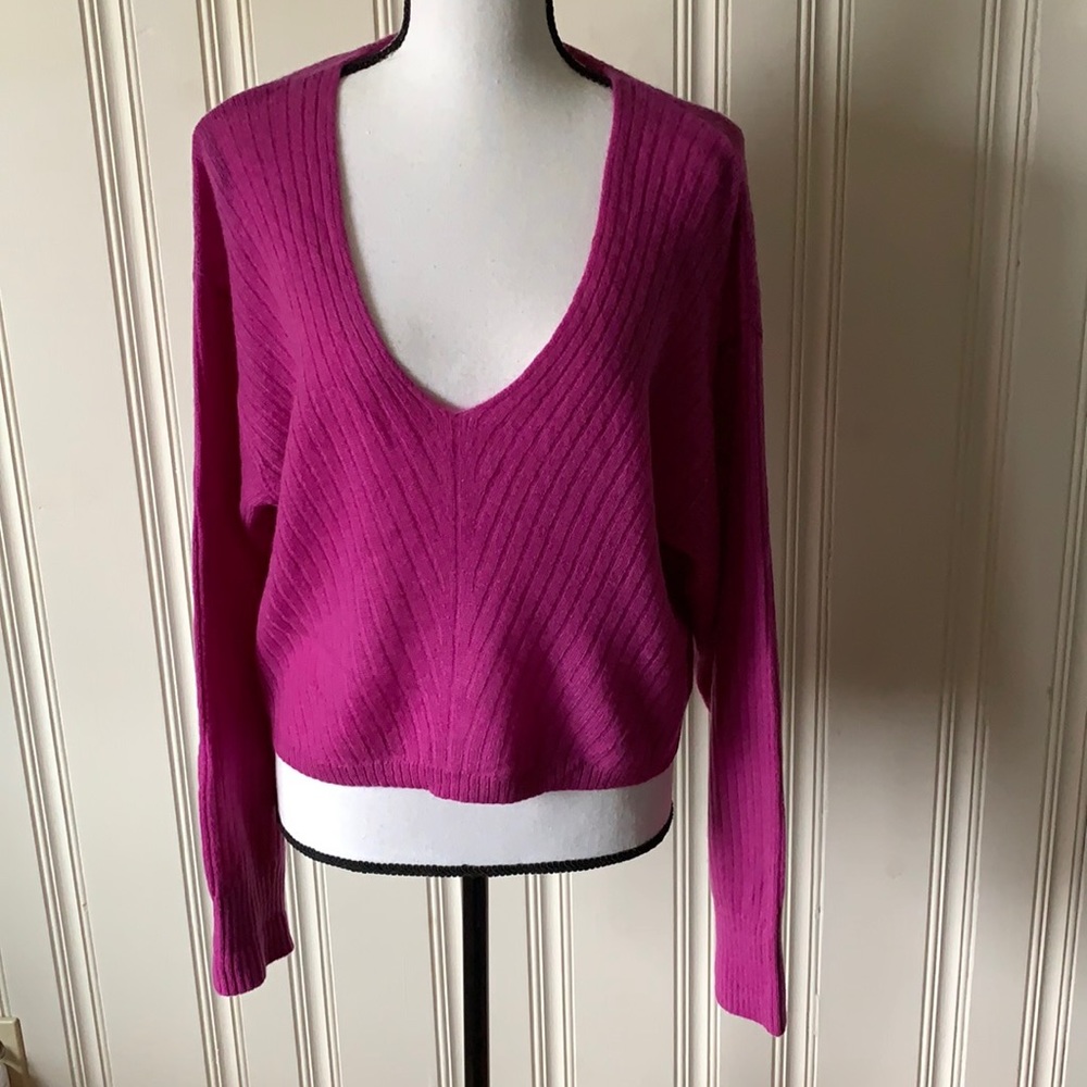 Free People Purple Ribbed Cashmere Sweater Size S NEW